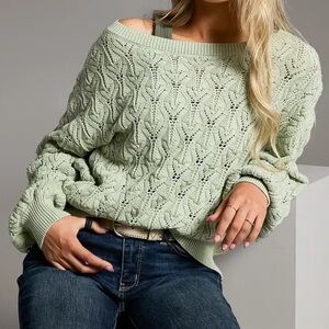 BKE Pointelle Boatneck Sweater NWT Green Lightweight Knit Small